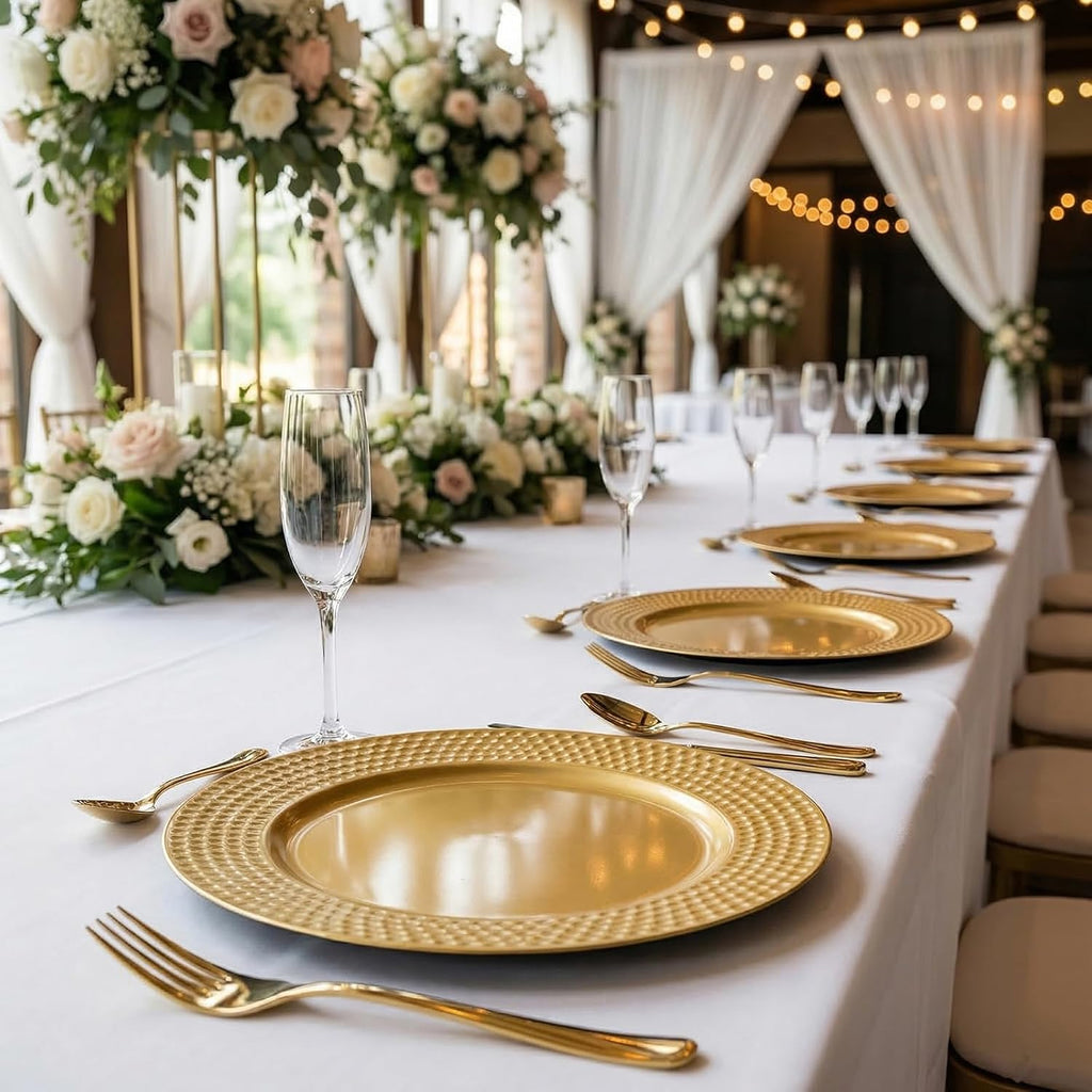 Gold Charger Plates, 13 Inch Round Charger Plates with Hammered Rim, Plastic Charger Plate for Wedding Dinner - Set of 12