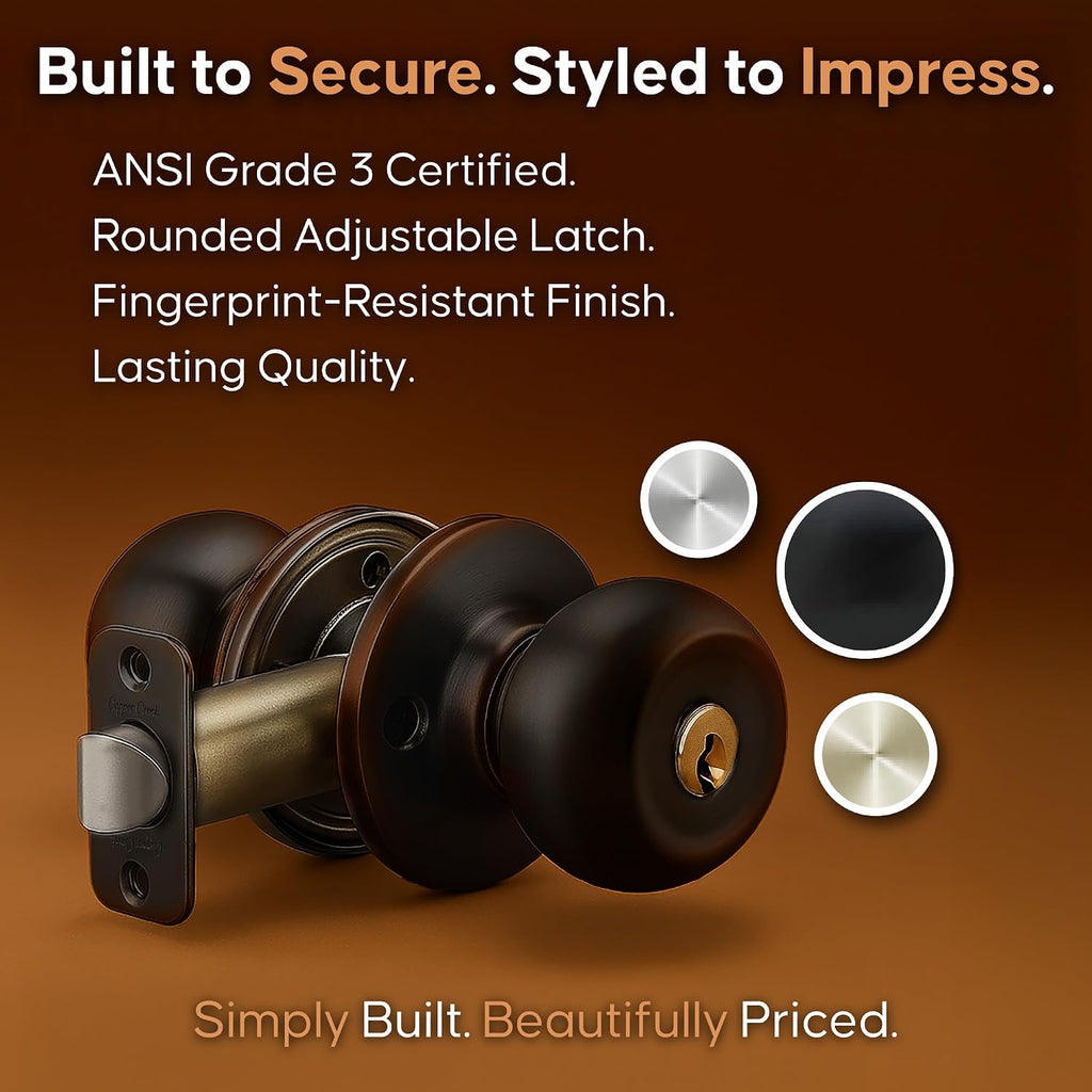 Creek Entry Door Knob - Keyed Entry Handle with Lock and Key, ANSI Grade-3 Certified, DIY-Friendly Install for