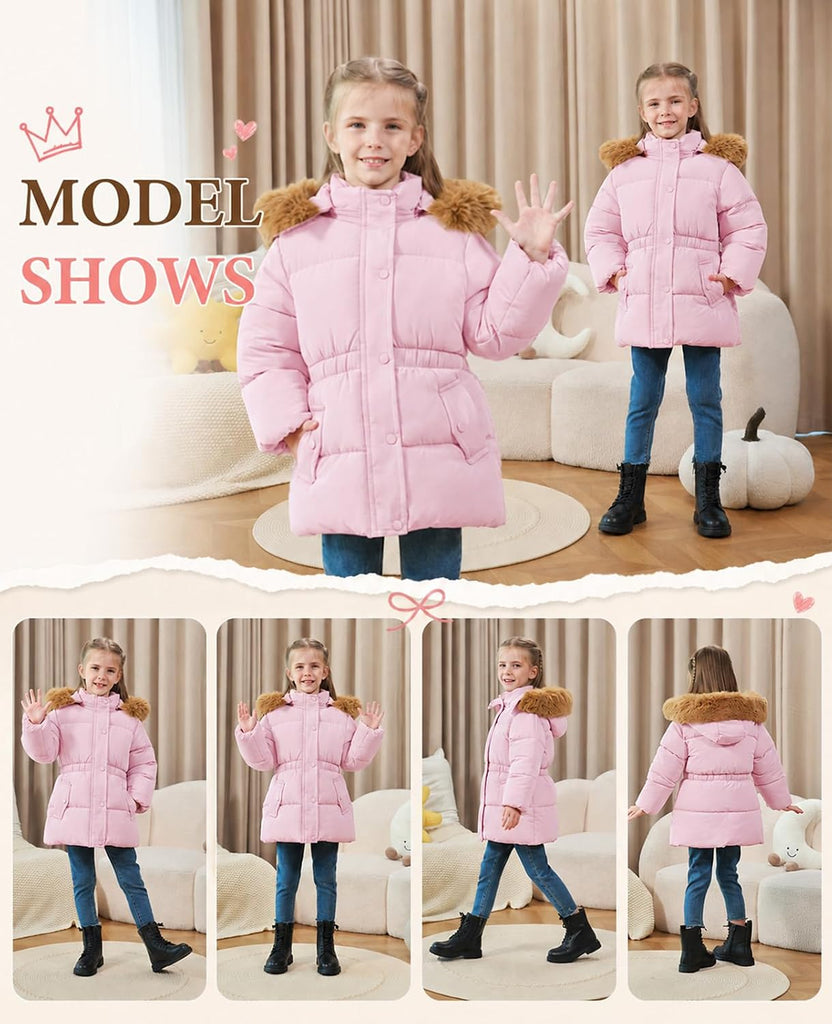 Toddler Girls Heavy Winter Coat, Long Waterproof Puffer Jacket Hooded