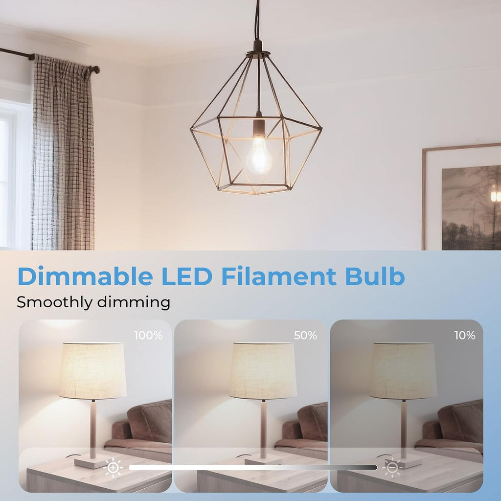 Stepless Dimmable A19 E26 LED Edison Bulbs, 60 Watt Equivalent