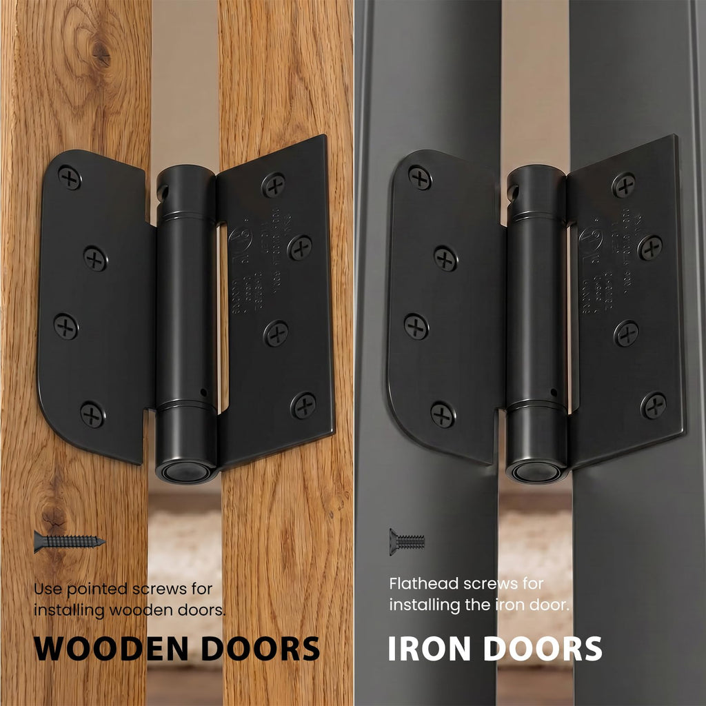 3 Pack 4" Spring Door Hinges Black Square 5/8" Radius Corners