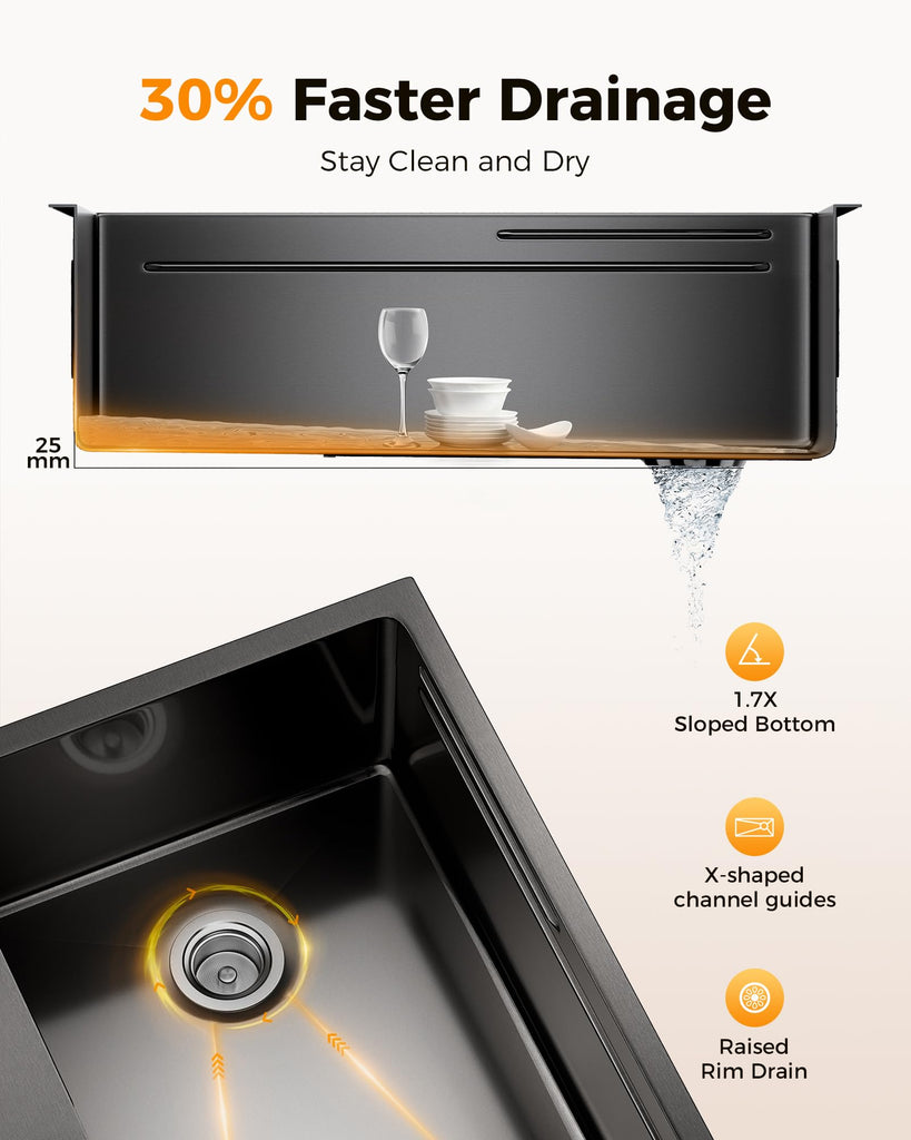 33X22 Drop In, Nano 304 Stainless Steel Black Sink