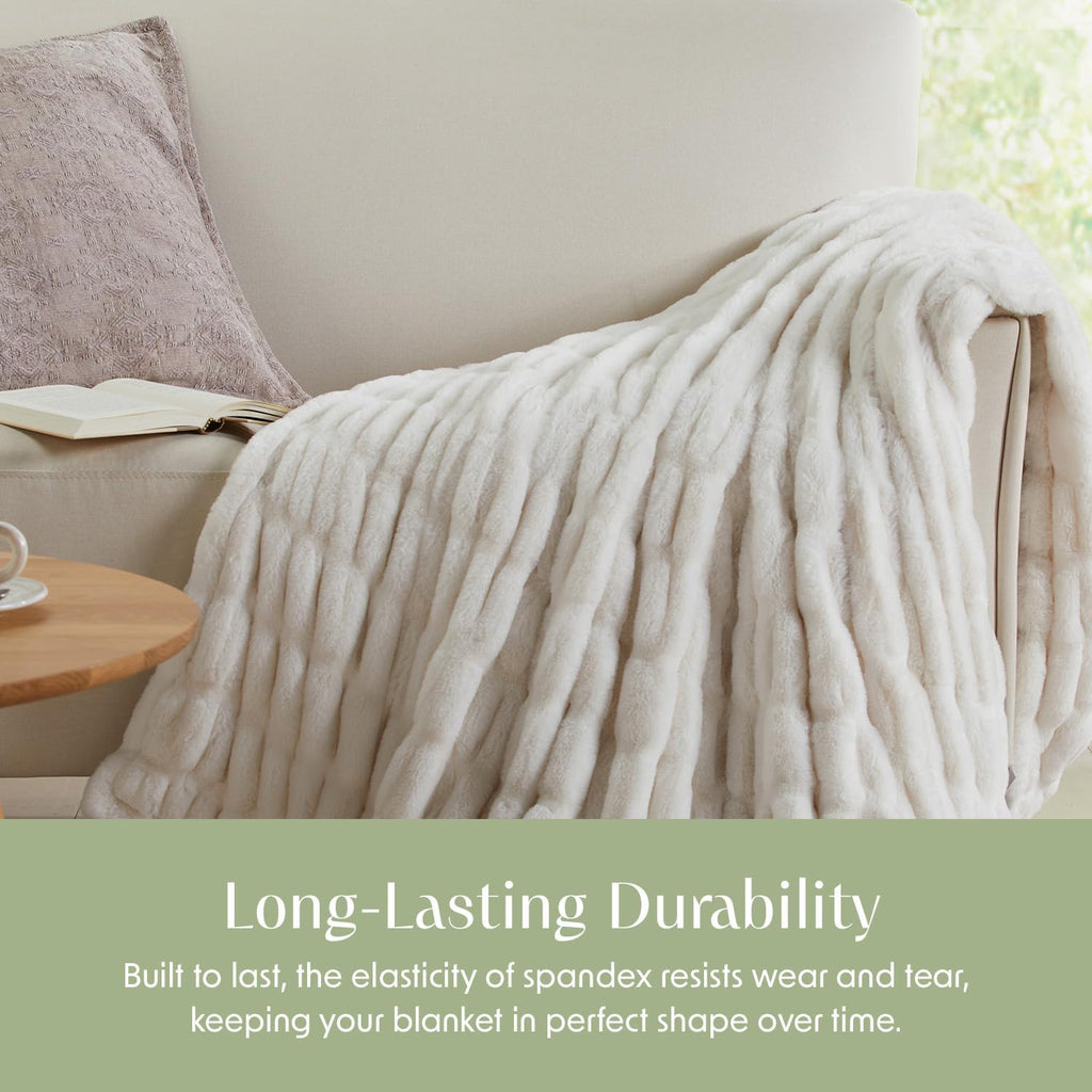 Micro Plush Throw Blanket | Thick Faux Fur | White | Lily Collection | 60" x 70" | White Blanket | Ultra Plush