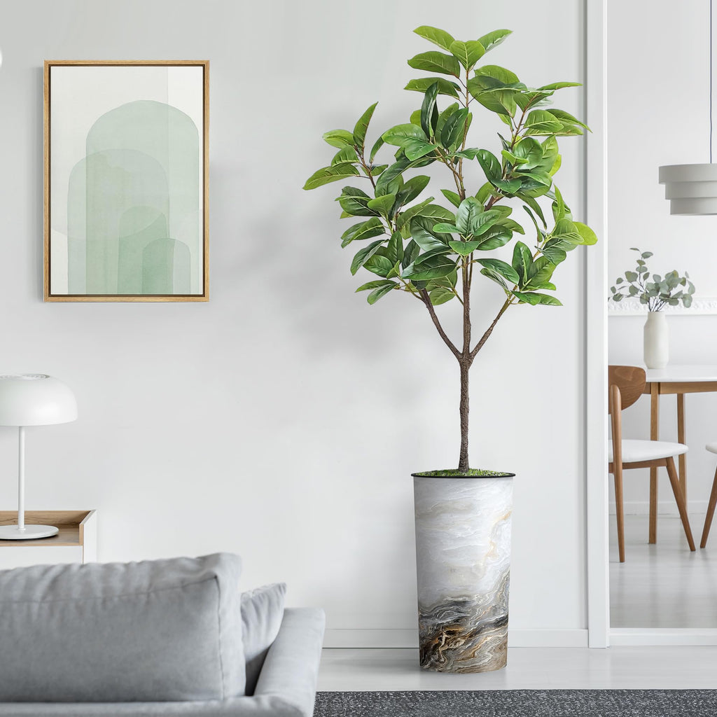Tree in Modern Granite Effect Planter, Fake Magnolia Tree for Indoor and Outdoor Home Decoration - 70" Overall Tall