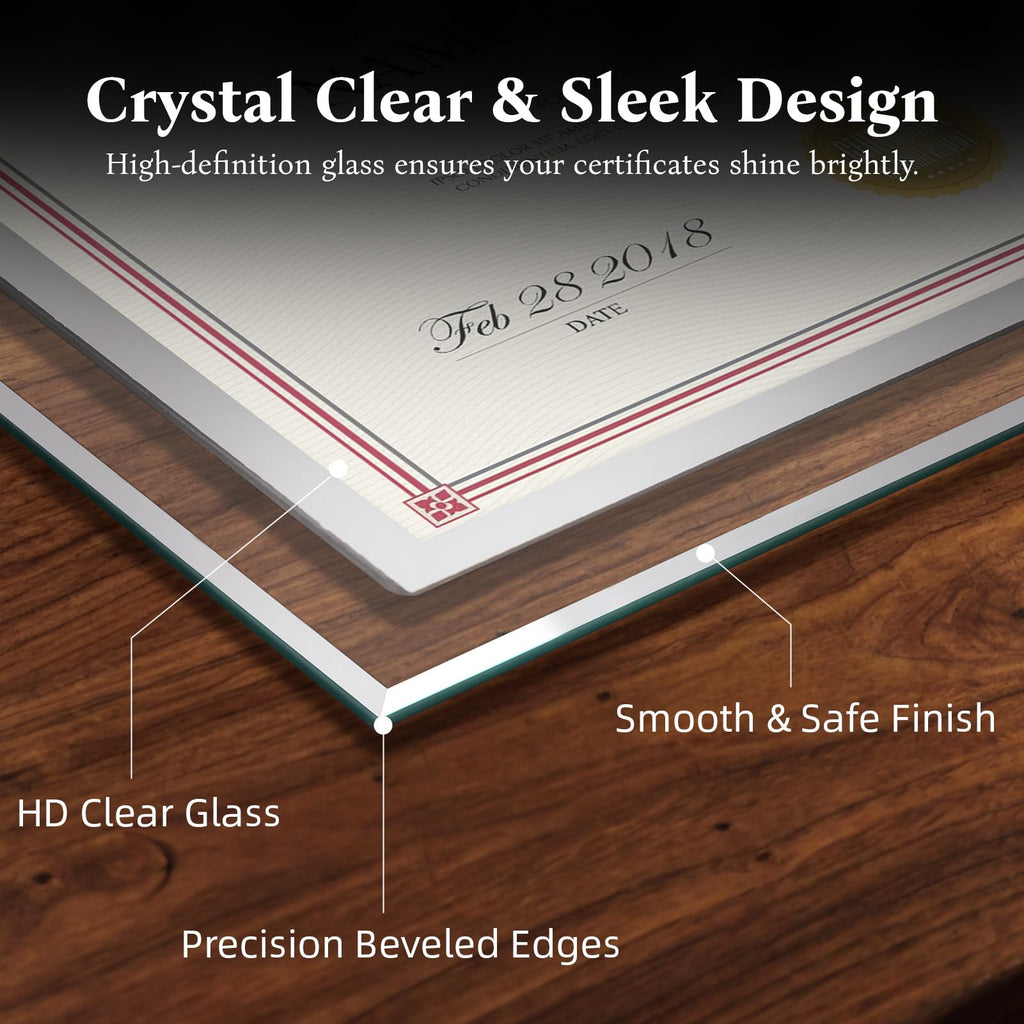 8.5x11 Picture Frame 4 Pack, Glass 8.5 by 11 Certificate Frame for Diploma Degree Award Document, Tabletop Display
