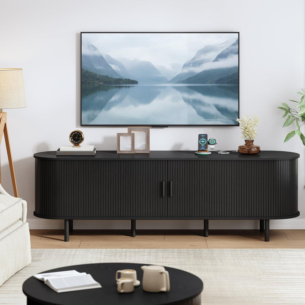 70.8" Mid Century Modern TV Stand with Sliding Doors for 65" TV