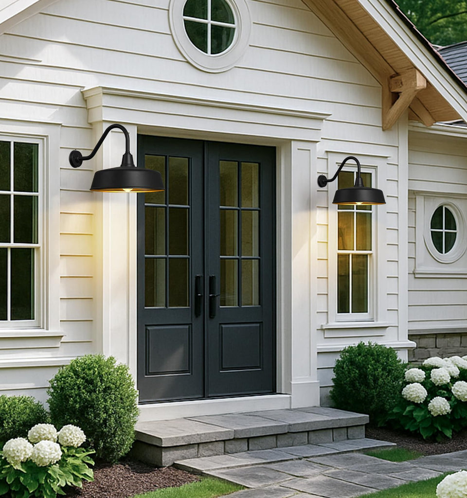 18" Large Outdoor Gooseneck Barn Lights, Dusk to Dawn, 2-Pack