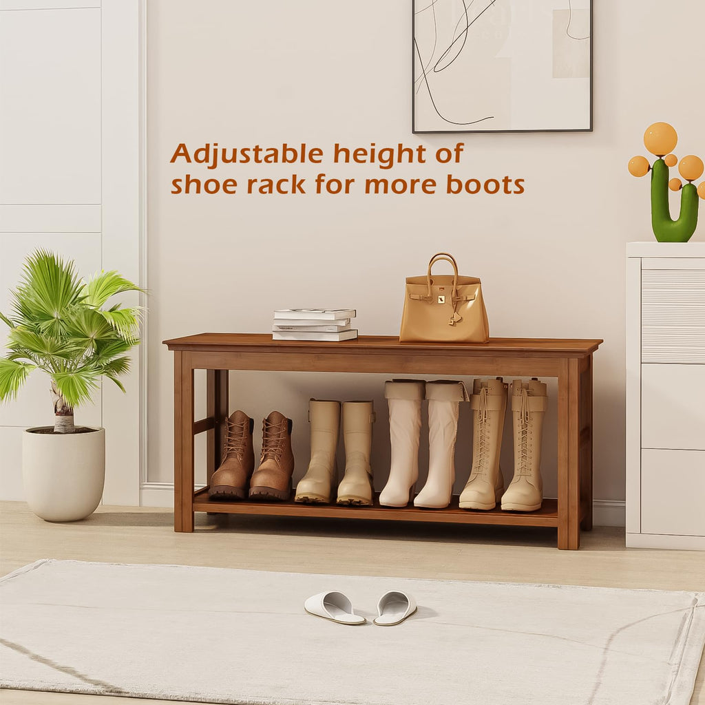 Shoe Bench 3 Tier Bamboo Entryway Storage Benches Rustic Solid Wood Shoe Rack (R-Brown, 39.4"), 3T100