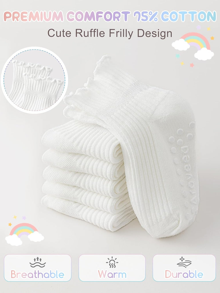Toddler Girls Socks 12 Pack Grip Kids Cotton Socks for Toddlers 6M