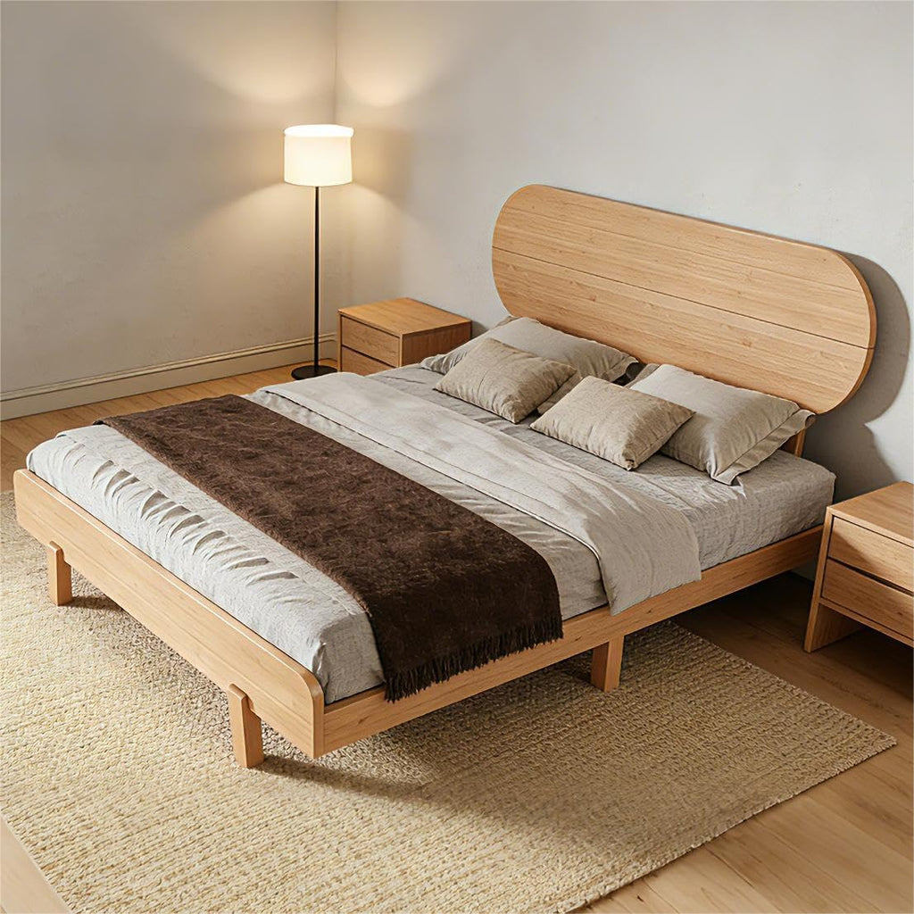 Full Bed Frame with Headboard & Low Footboard, Bamboo Full Size Bed Frame with Wood Slats Support 500LBS, Japanese