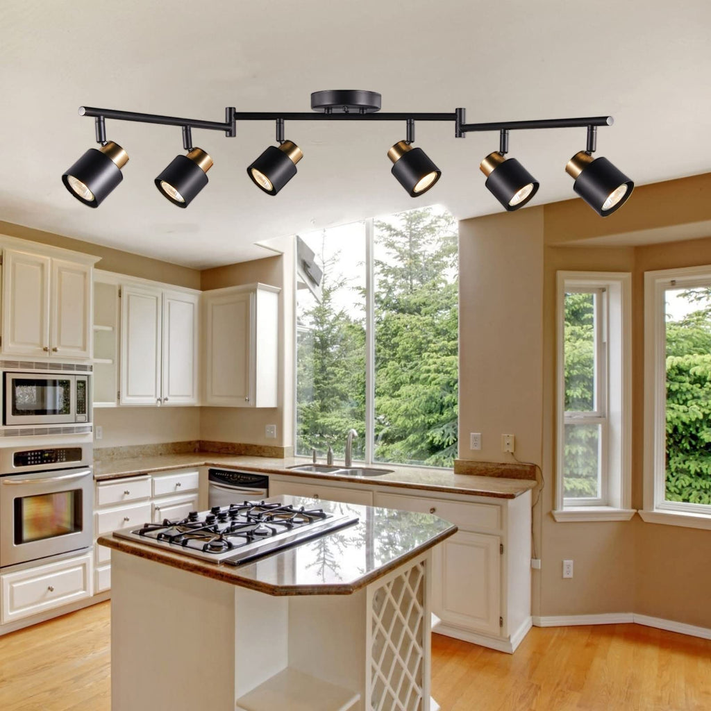 6 Light Foldable Track Lighting Kit, Matt Black Brass Finish Adjustable with Moden Flush Mount Ceiling Spotlight