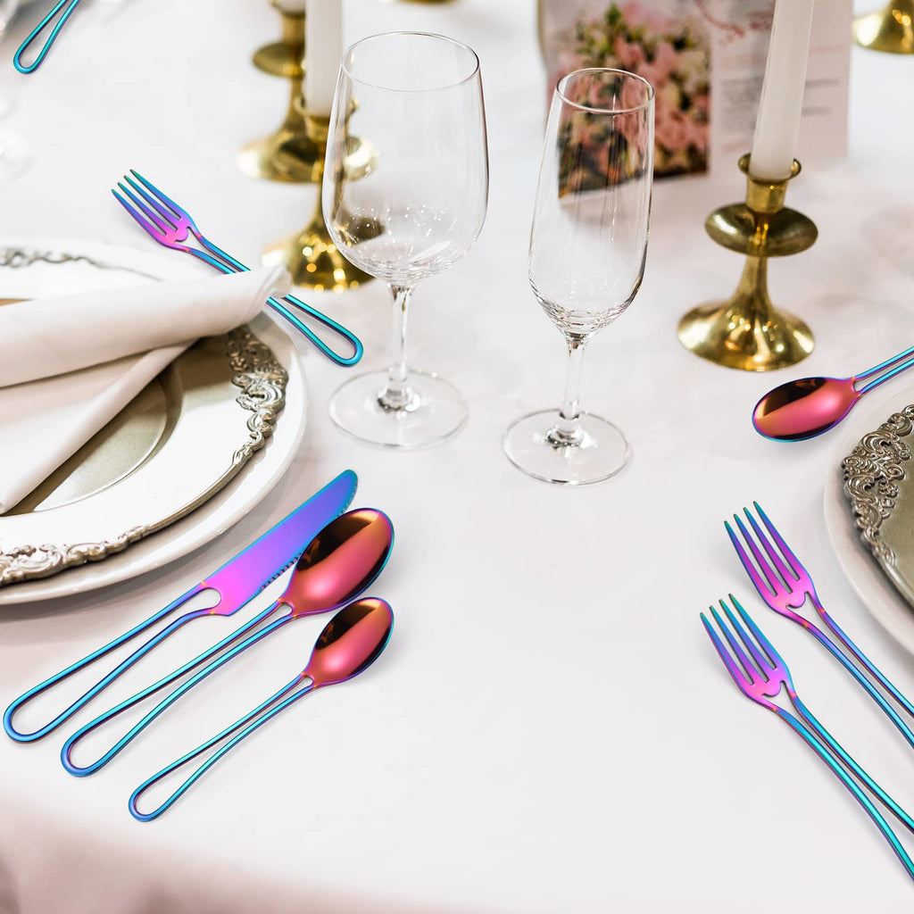 A·HOUSEWARE Iridescent Silverware Hollow Design 20 Piece Stainless Steel Flatware Set of 4 include Forks Spoons