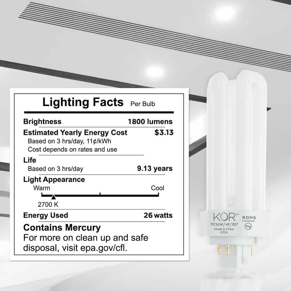 26W Triple Tube Compact Fluorescent Light Bulb, 8 Pack