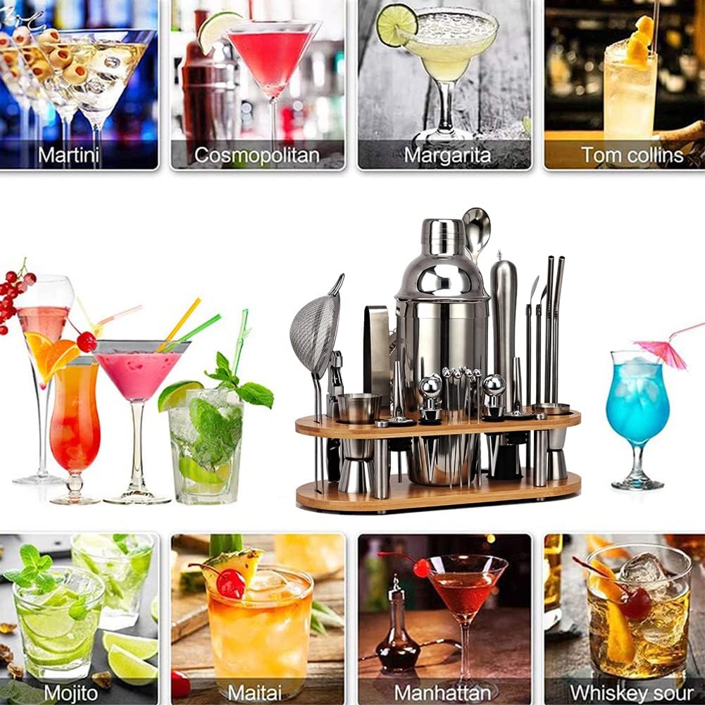 Bartender Kit | Professional 24-Piece Mixology Bar Tool Set | with Travel Bartender Bag and Stylish Bamboo Stand - Set of 24