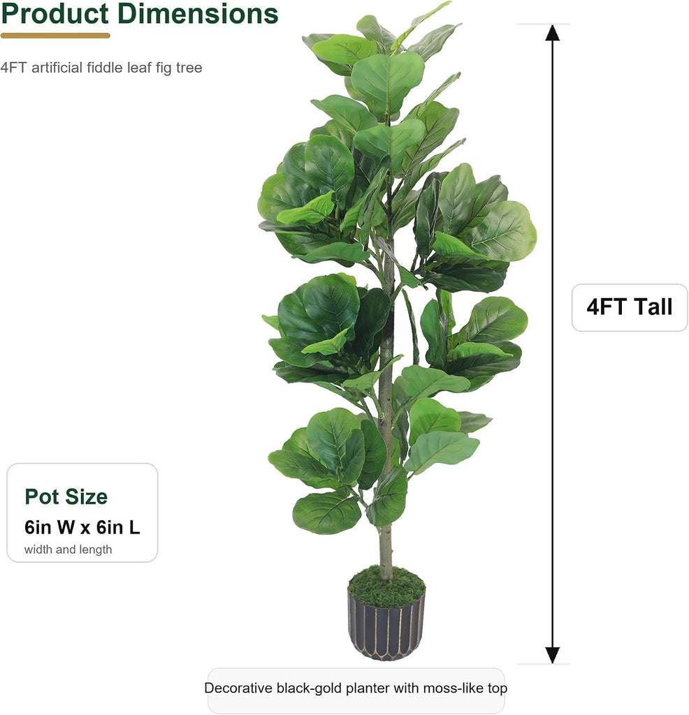 Artificial Tree 4FT Fiddle Leaf Fig Tree with Black Pot