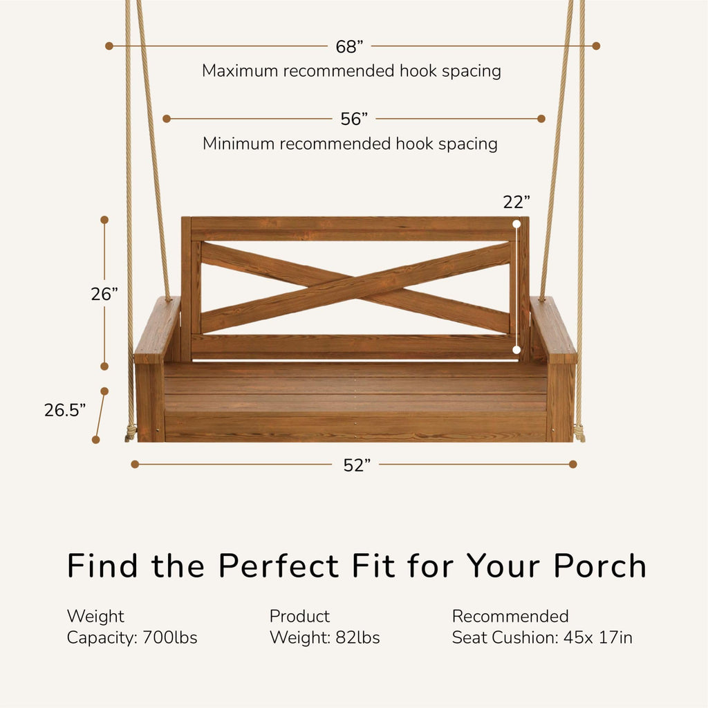 Amish Heavy Duty 700 Lb Boardwalk Porch Swing W/Ropes (4 Foot, Warm Walnut Stain)
