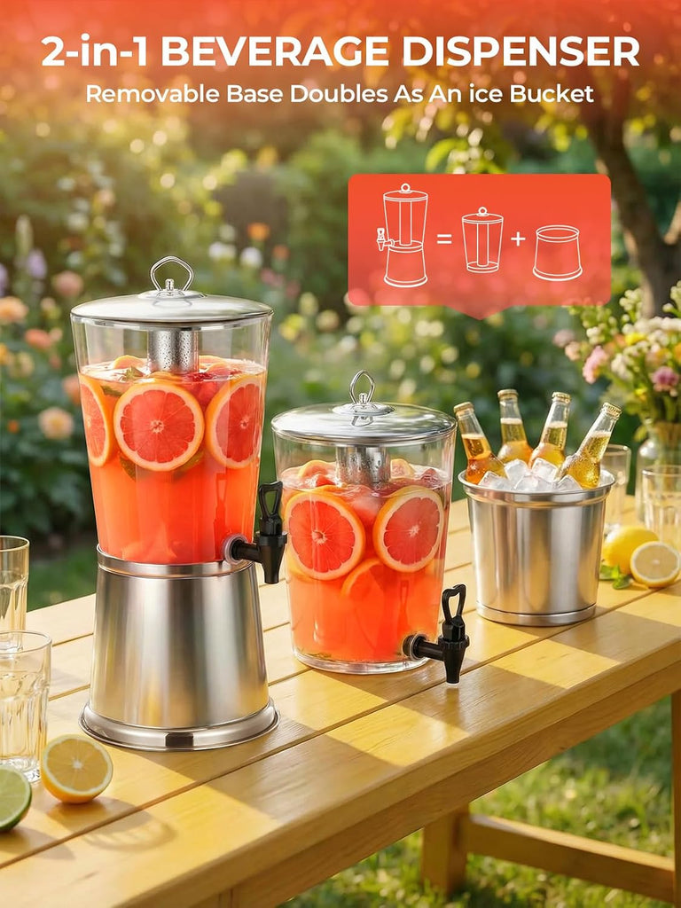 Beverage Dispenser With Stand 2 Gallon, Stainless Steel Drink Dispenser