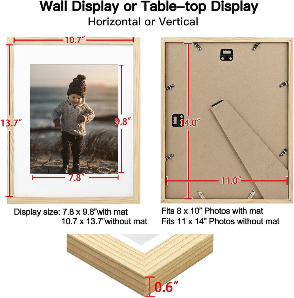 11x14 Picture Frame Wood Grain Set of 6 Photo Frames Matted 8x10 | 11 x 14 Wooden Picture Frame with Plexiglass Fits