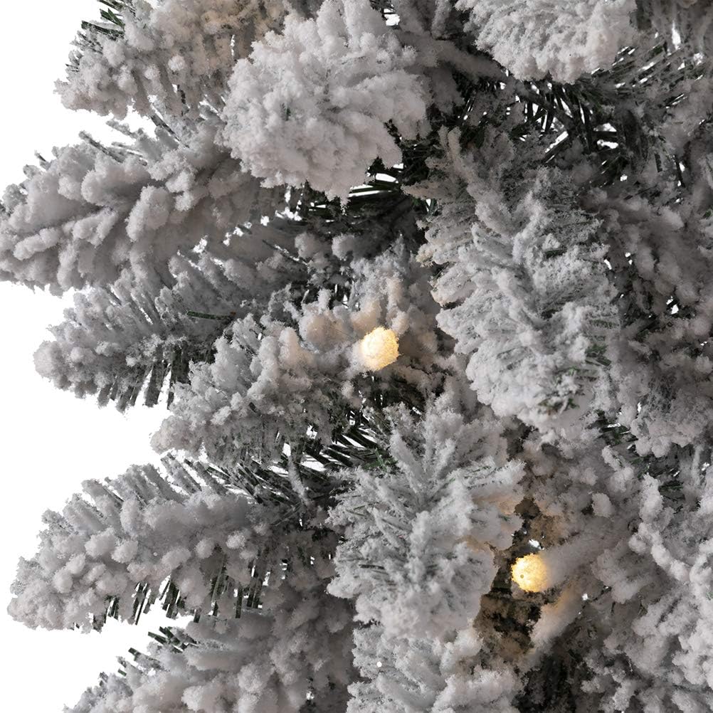 For Mantle, Pre-Lit Snow Flocked Christmas Garland with Warm White LED Lights and Timer for Fireplace, Dining Table