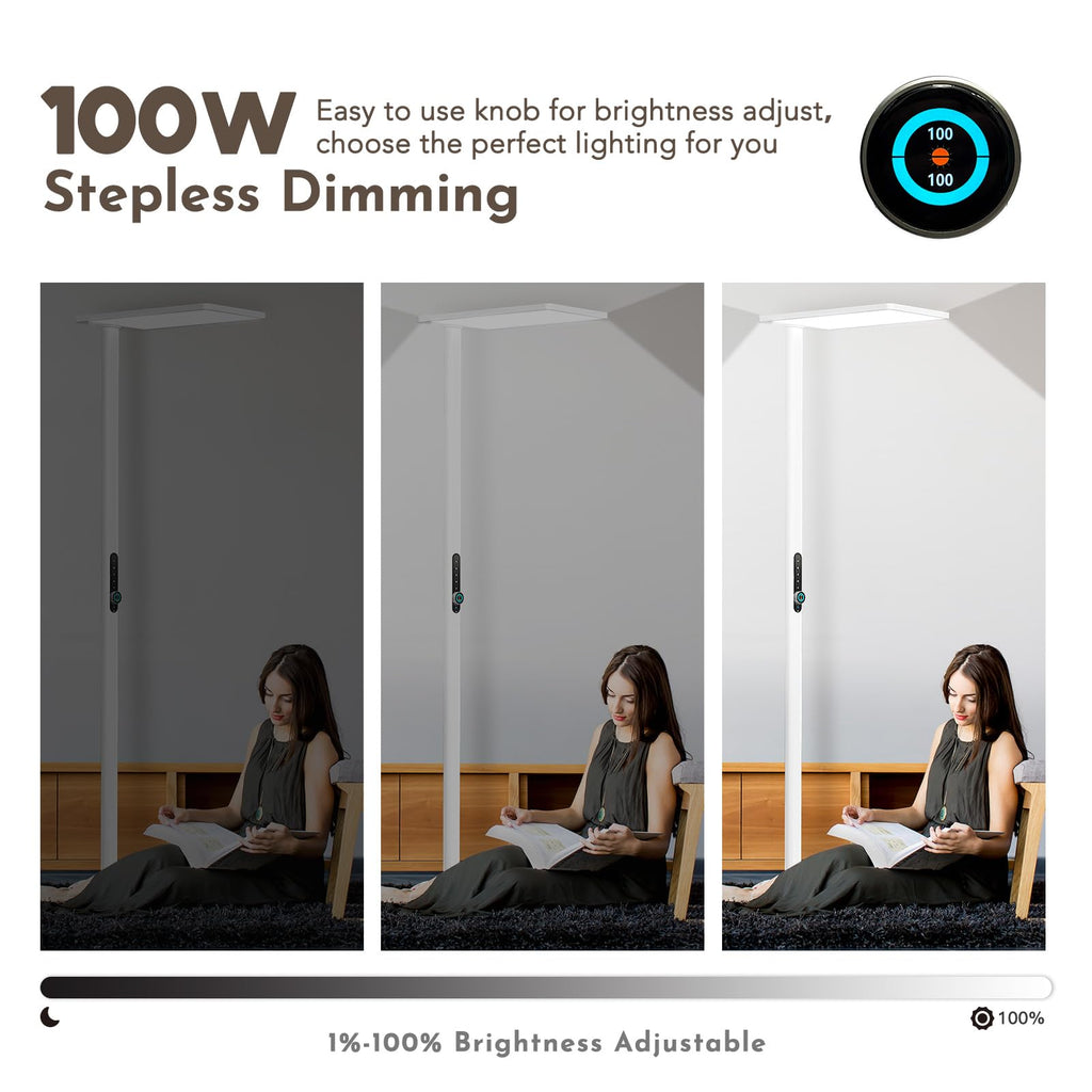 Led Bright Floor Lamp, Eye Care Reading Light, 4000K Daylight