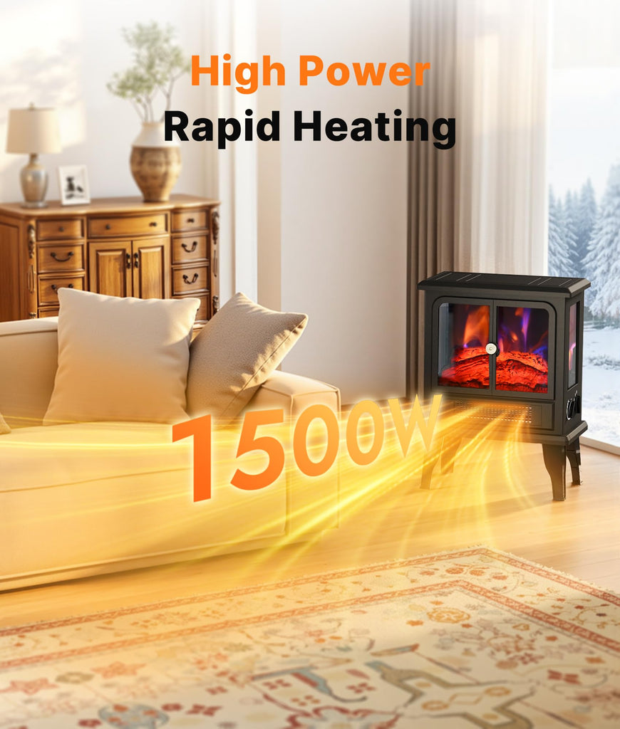 Electric Fireplace Stove Heater for Indoor Use with 3D Flame Effect