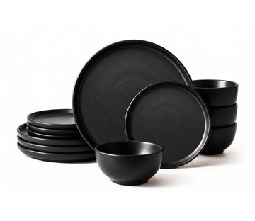 Stoneware Dinnerware Sets Service for 4, 12 pcs Plates and Bowls Set