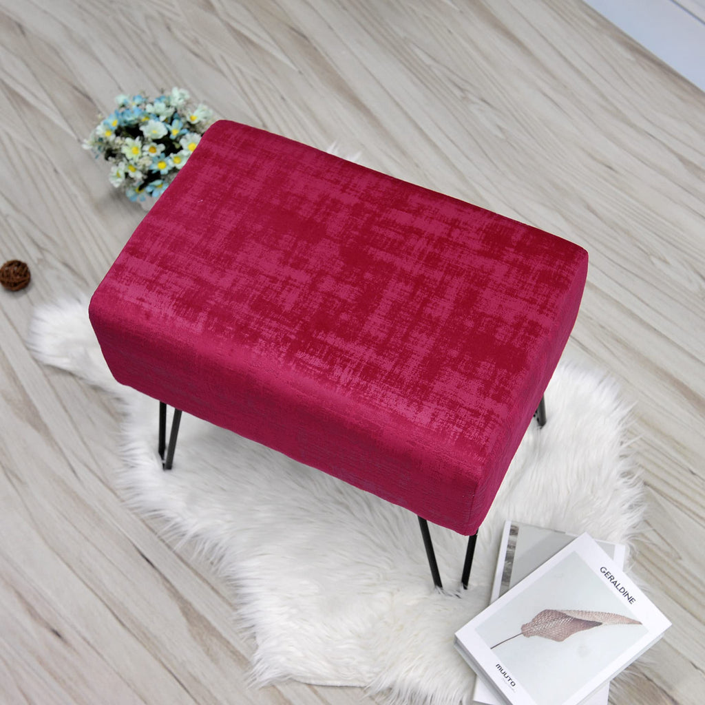 Red Velvet Tufted Ottoman 19.5"x12.5"x17"H Entryway Bench Comfy Furry Makeup Stools Foot Rest Stool Sturdy Bedroom
