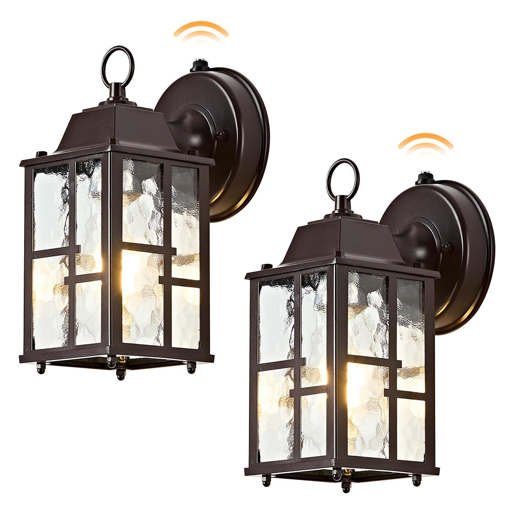 2-Pack Dusk to Dawn Outdoor Wall Lights, Weatherproof Exterior Lighting Fixture Wall Mount, Aluminum Ripple Glass