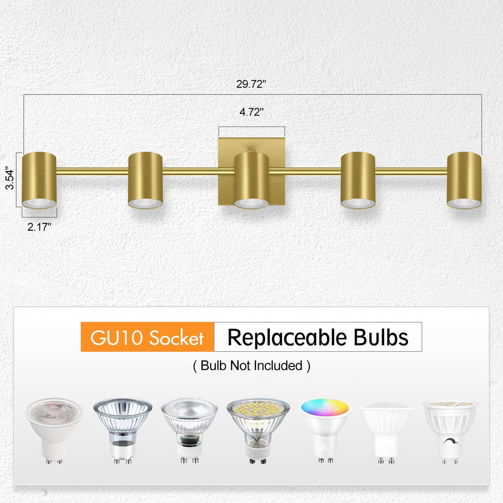 5 Light Track Lighting Fixtures Ceiling, Gold Kitchen Lighting Fixtures Ceiling, LED Track Lighting Kit, Rotatable