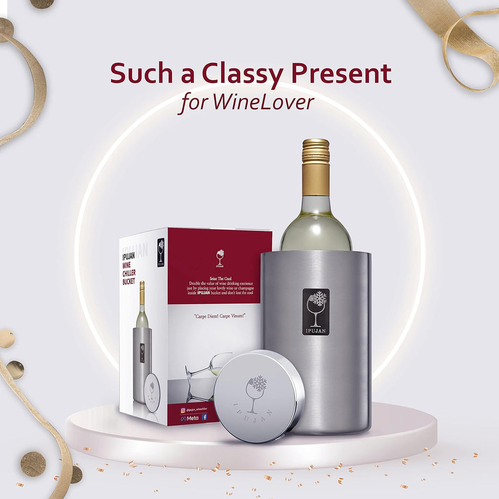 Wine Chiller Bucket with Stainless Ice Stone - Champagne Bucket for 750ml Single Bottle Cold up to 5 Hours - Iceless