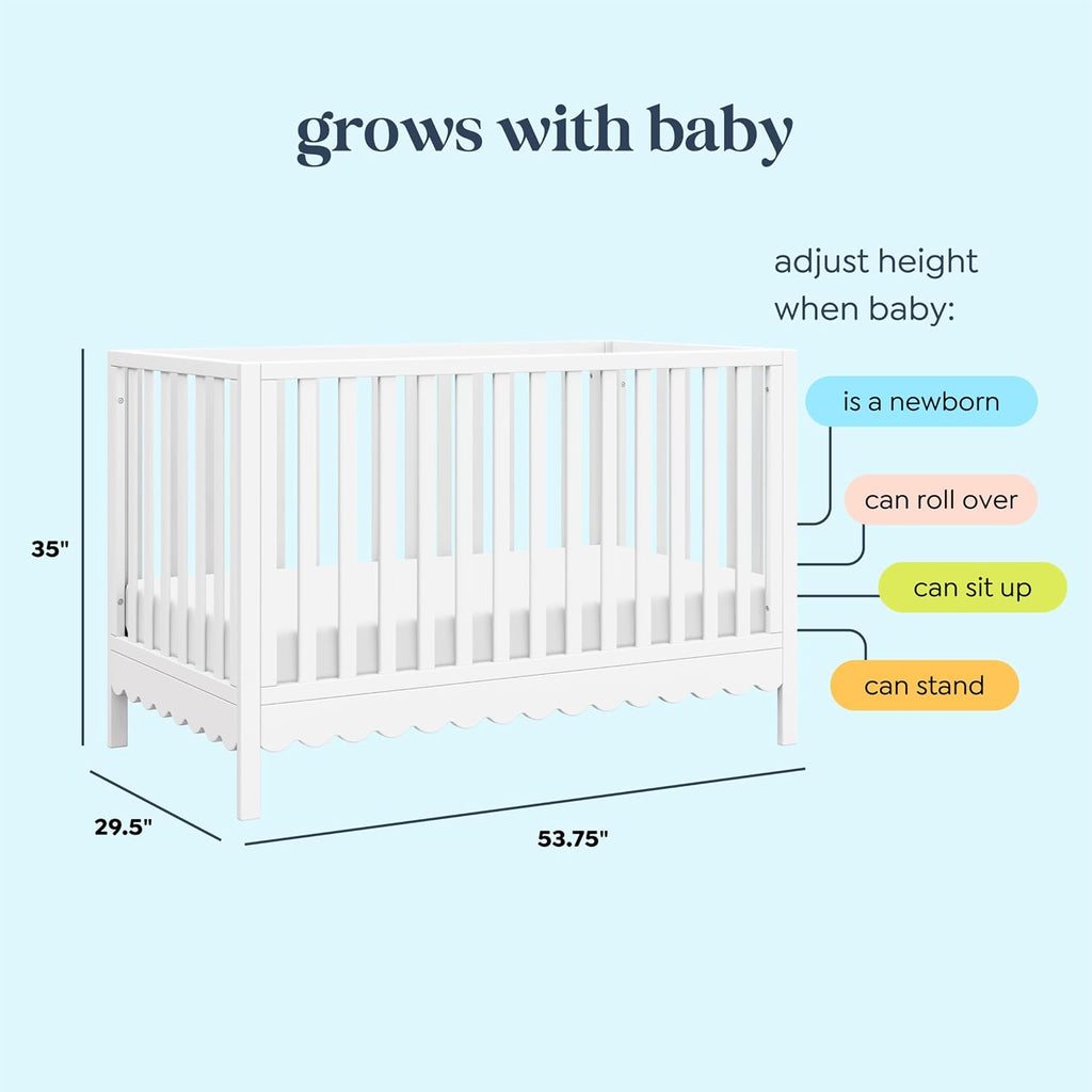 Sammy Scallop 4-in-1 Convertible Baby Crib, White | GREENGUARD Gold Certified, Converts to Toddler Bed & Daybed &