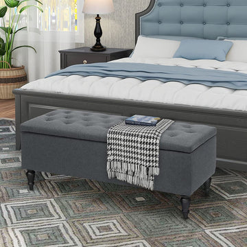 45'' Ottoman Indoor Tufted Rectangular Storage Ottoman Coffee Table Seat Smooth Hinge Lid Storage Bench Bedroom