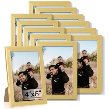 4x6 Picture Frame Set of 12, Gold 4x6 Photo Frames Display 4"x6" Pictures, Picture Frames 4x6 Wall Gallery Collage