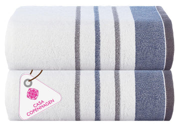 White Bay 2Pcs 100% Egyptian Cotton Large Designer Bathsheet Towels Set- Grey - Blue - 35"x70" 2Bath Sheet
