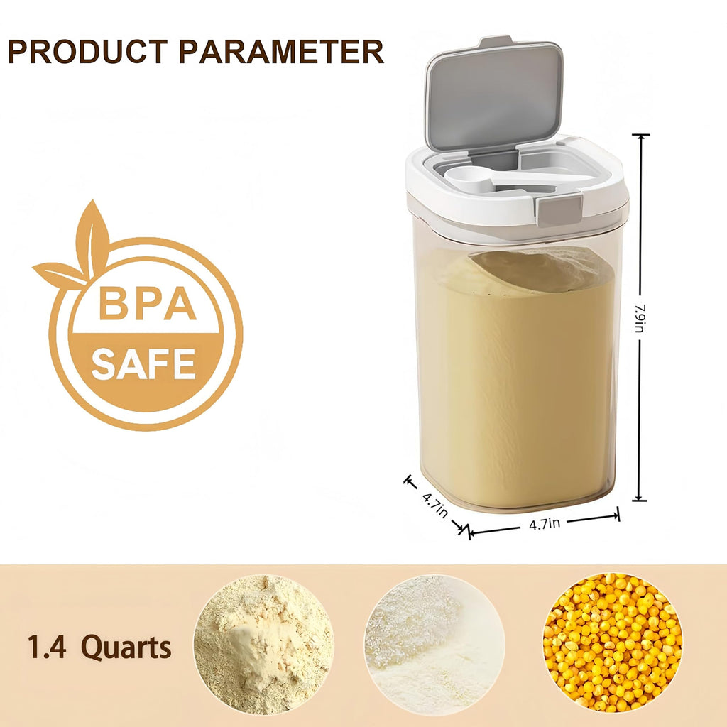 1800ml Airtight Baby Formula Container, Layered Storage with Spoon