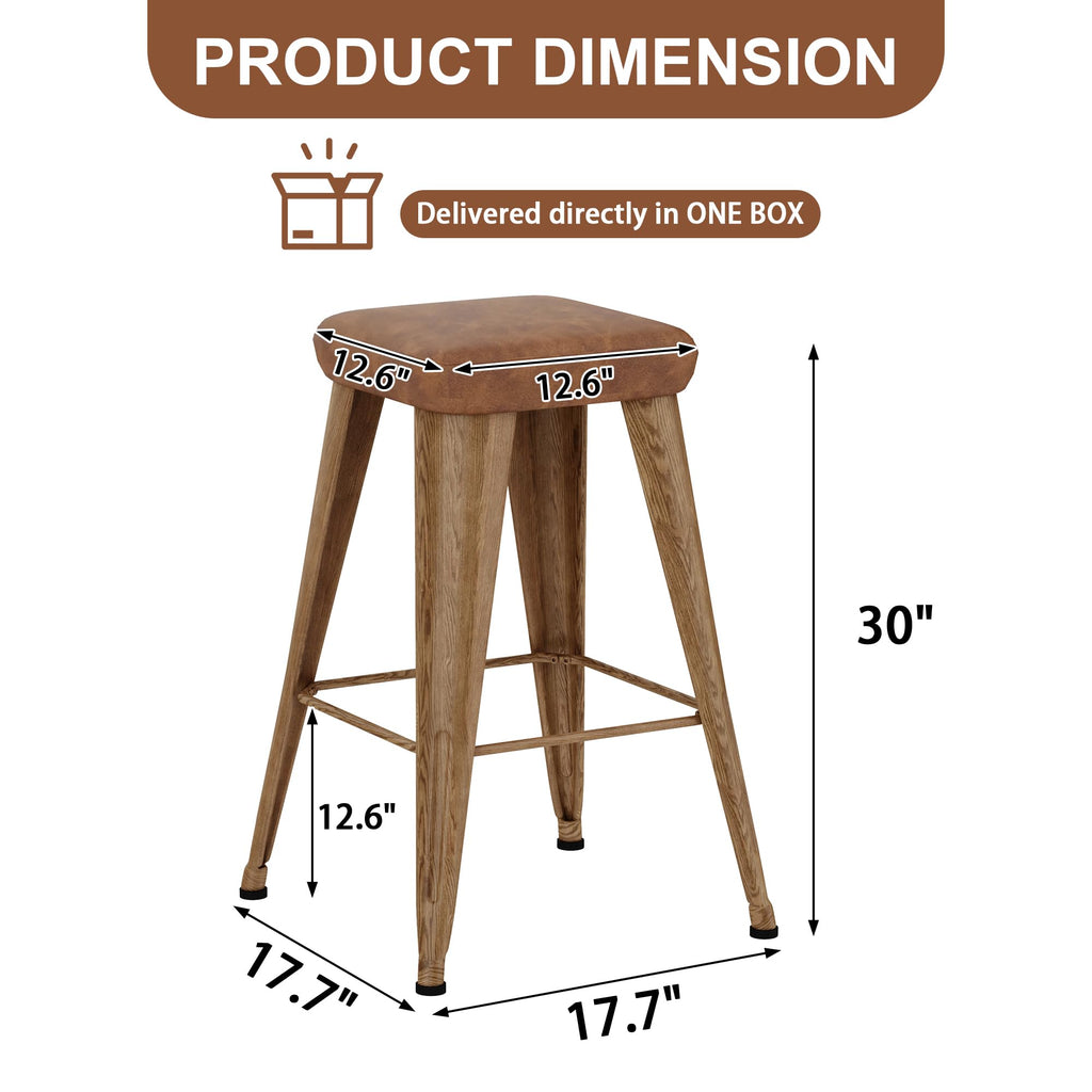 Backless Bar Stools Set of 4, 30" Walnut Brown Metal Barstools