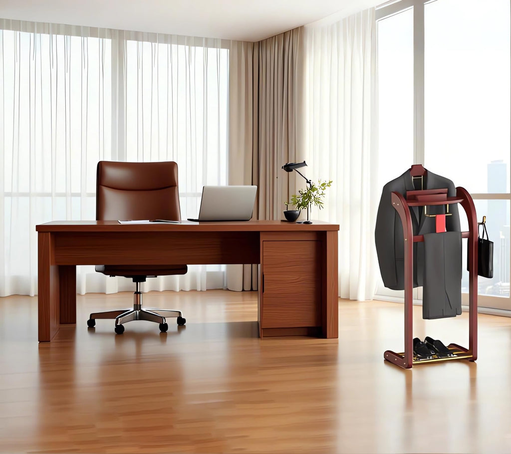 Suit Valet Stand for Men, Wood Mens Valet Stand (Reddish Brown)