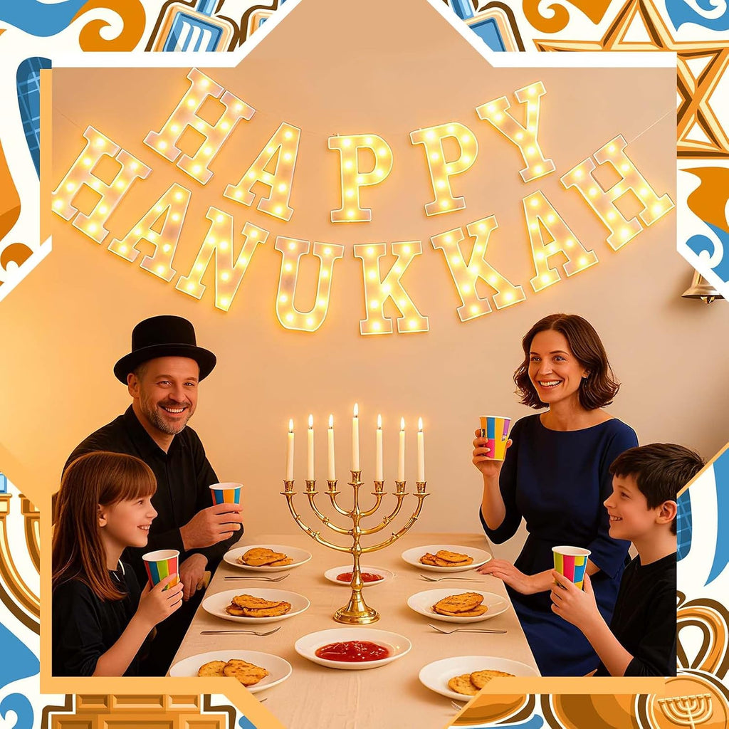 Sukkot Large LED Letter Sign LED Lights Battery Powered Table Decoration for Party Gift Tabletop Decoration(Happy - Set of 13