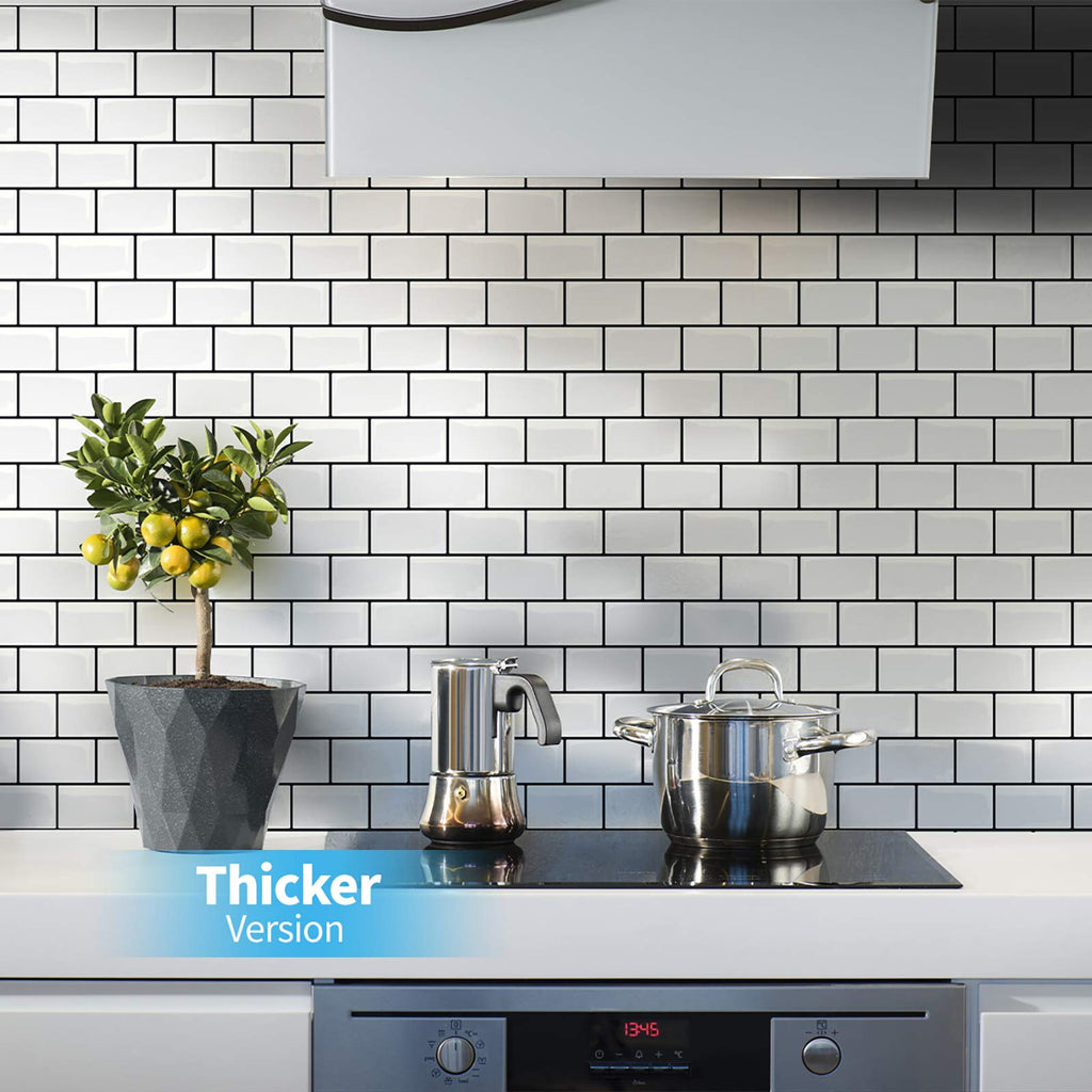 10-Pack Subway Tiles Peel and Stick Backsplash, White, 12 x 12 Inch