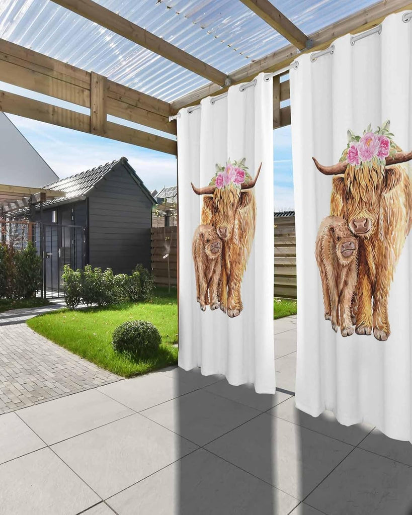Outdoor Curtains Waterproof, Mother's Day Yak Privacy Screen Outdoor Front Porch Decor, Grommet Outside Curtains for