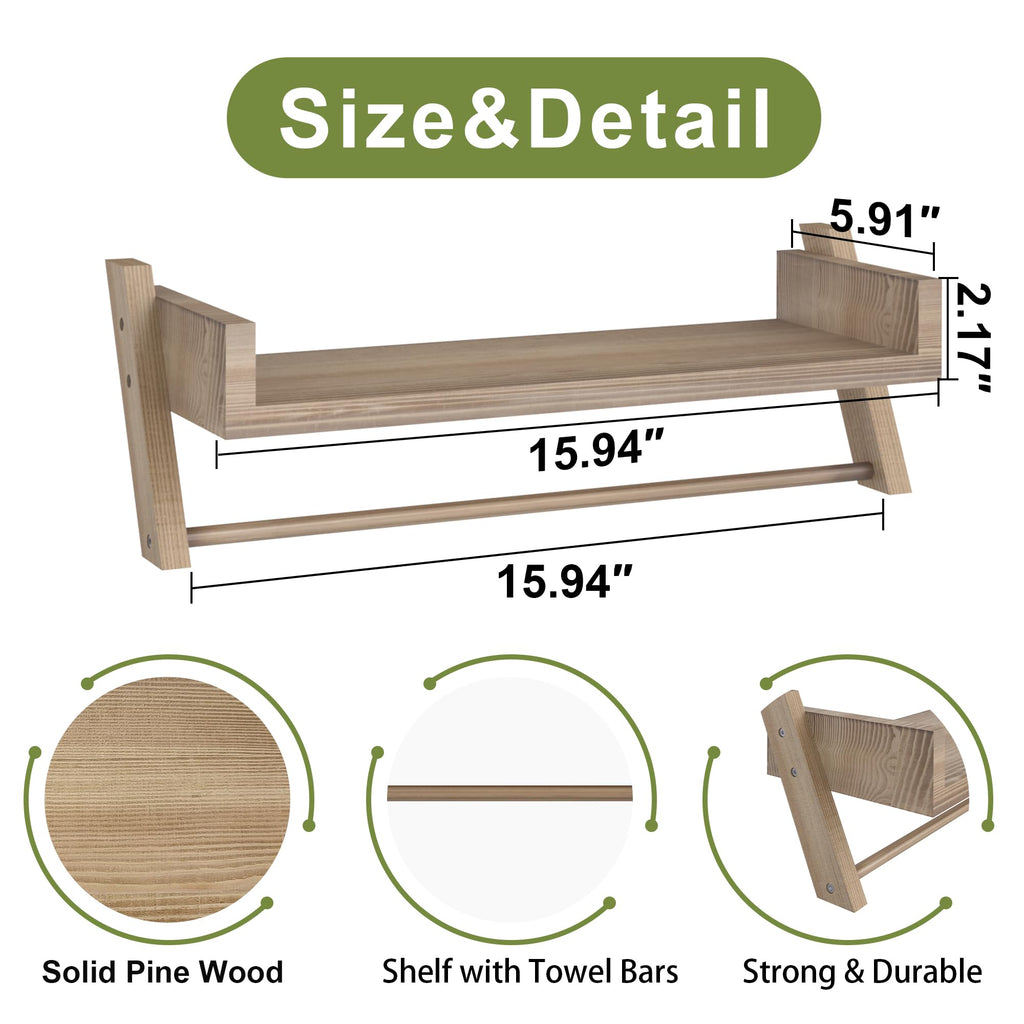Set of 2 Bathroom Shelves Over Toilet, U-Shaped Hanging Shelves for Wall with Towel Bar, Storage Room Shelves, Farmhouse
