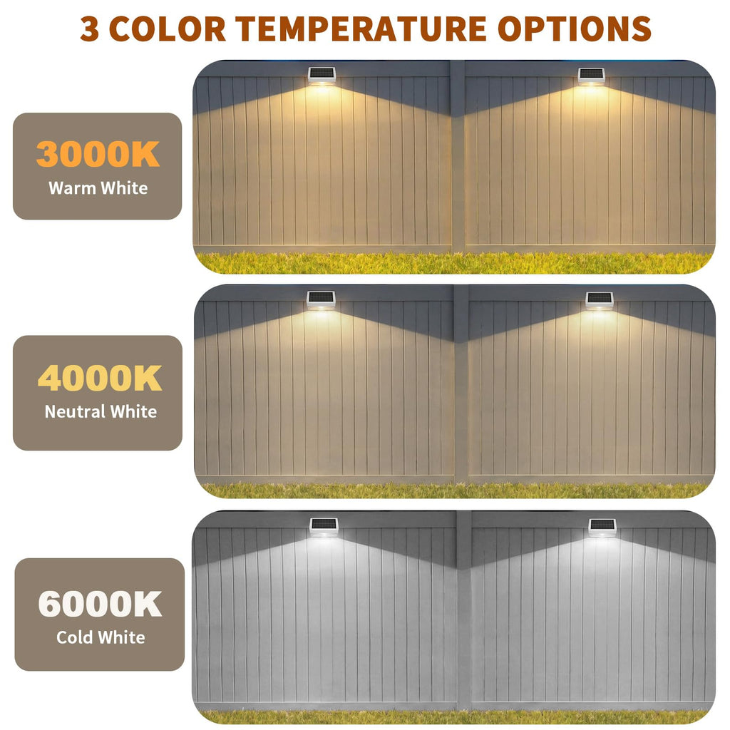 Solar Fence Lights 16 Pack, Outdoor Solar Lights with 3 Color Temperatures, IP65 Waterproof Wide-Angle LED Lighting