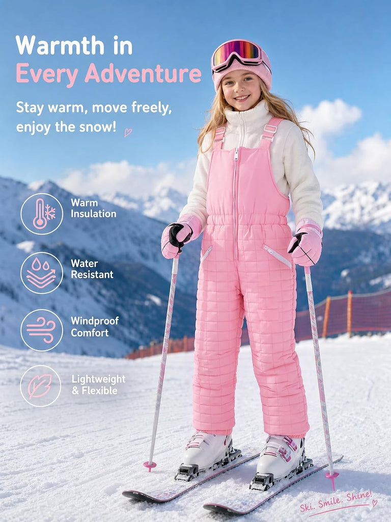 Kids Quilted Ski Overalls Waterproof Snow Pants