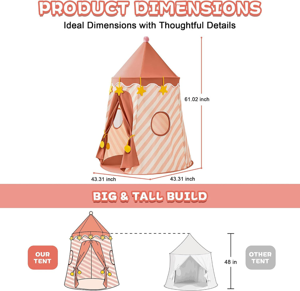 Kids Play Tent, Princess Castle Pop Up Tent Kids with Star and Window, Portable Toddler Play Tent Indoor