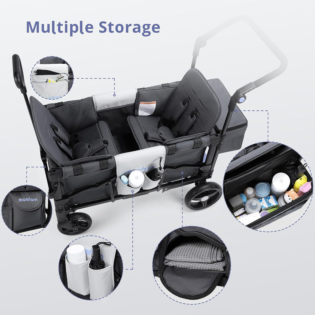 Stroller Wagon for Kids, Double Wagon Stroller Toddlers, All-Terrain Baby Wagon with Canopy & 2 Seaters, Adjustable
