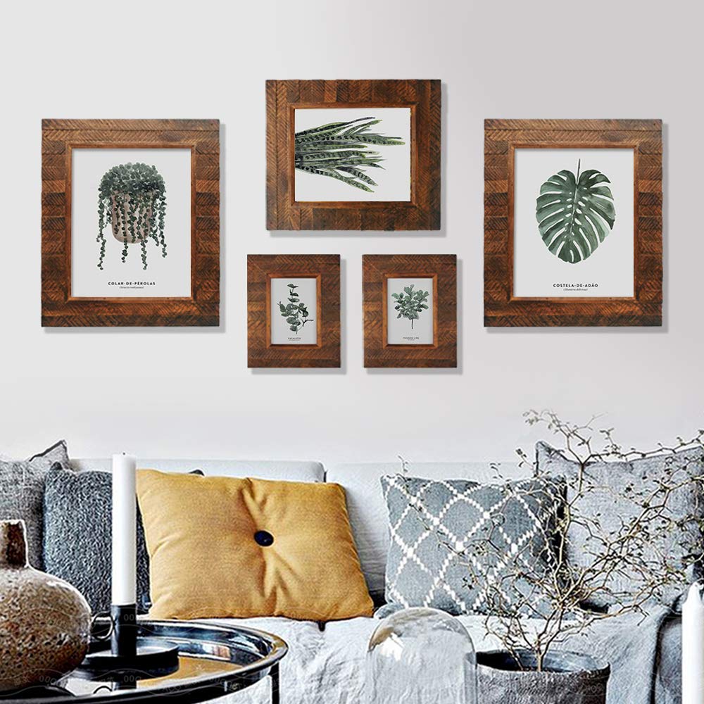 Wooden 5x7 inch Picture Frame, Wood Plank Design with Rustic Brown Finish, Wall Mounting or Tabletop Display