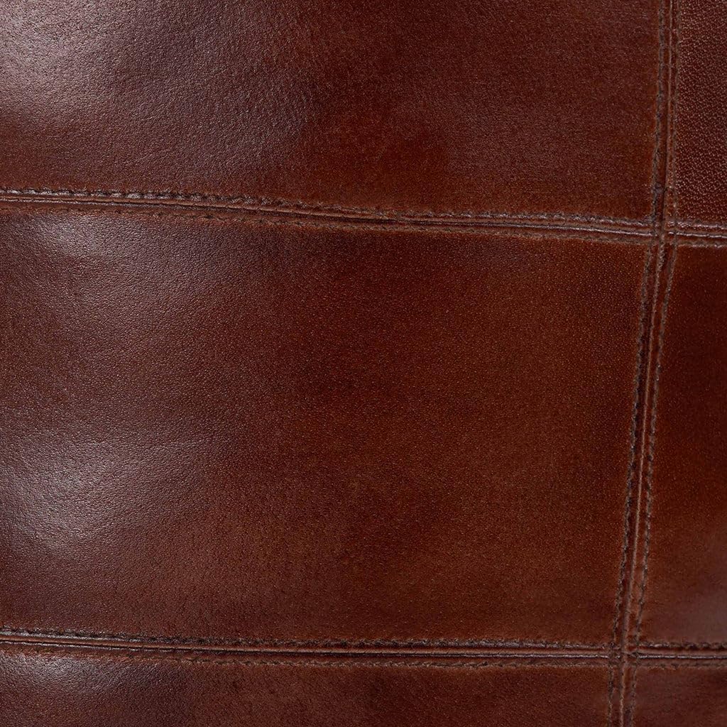 Round Shaped Buffalo Leather Eco-Friendly Brown Pouf - Round Pouf, 14"x14" x14", Plain Solid Pouf, Buffalo Leather