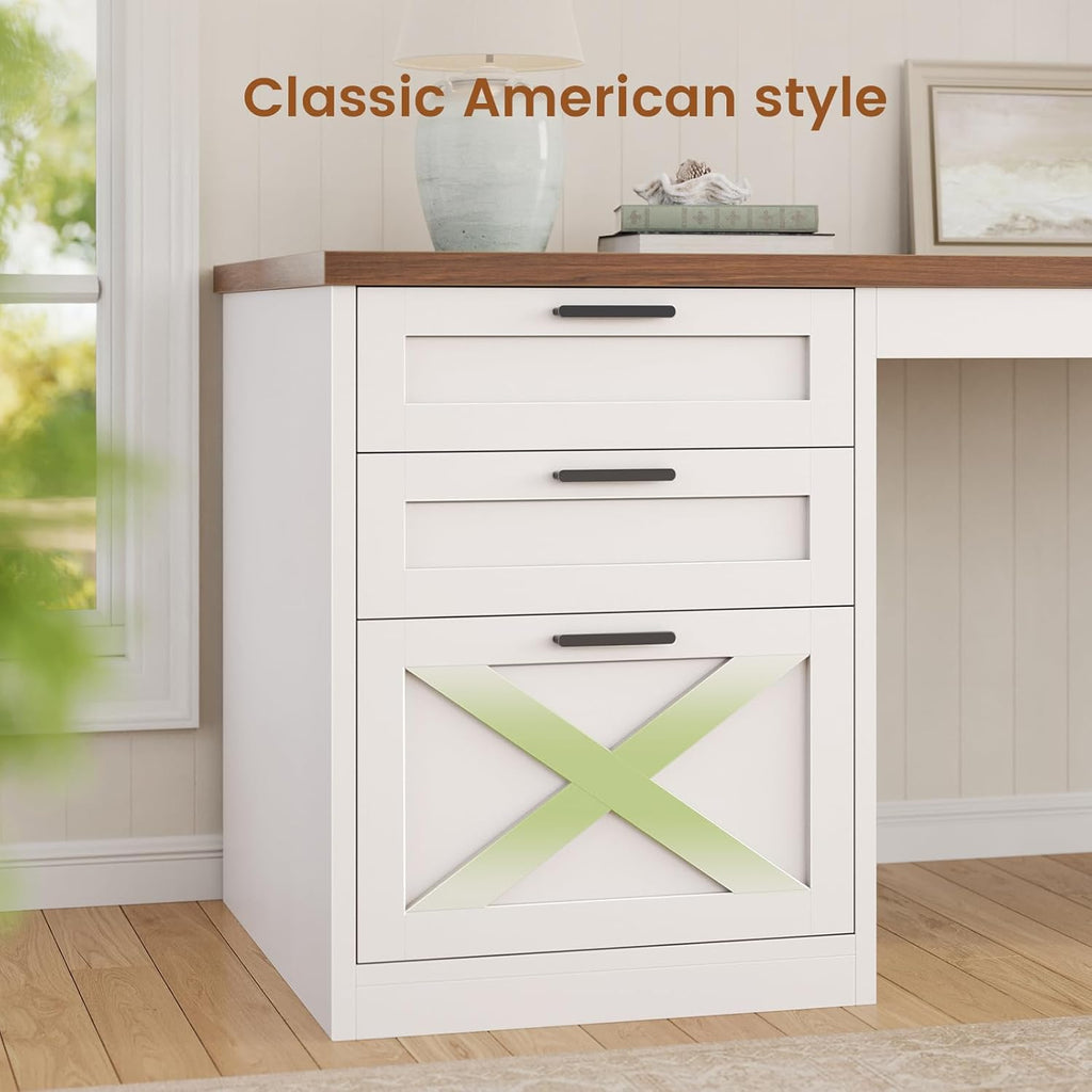 55.1" Farmhouse Office Desk with 3 Drawers, Executive Desk with File Drawer & Storage Shelves