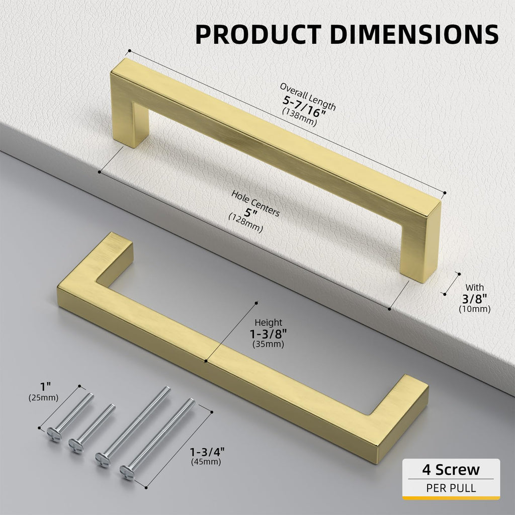 20 Pack 5" CC Brushed Gold Cabinet Pulls Gold Cabinet Handles