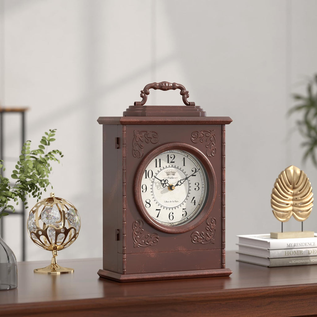 Vintage Mantel Clock with Hidden Safe, Antique Brown Style